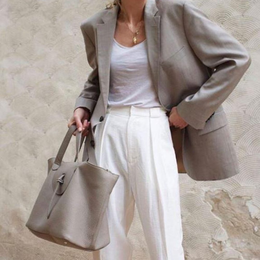 Meli Melo THELA TAUPE GREY LEATHER TOTE BAG